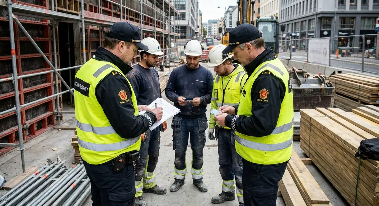 Arbeidstilsynet og A-krimenheten gjennomfører kontroll på en norsk byggeplass