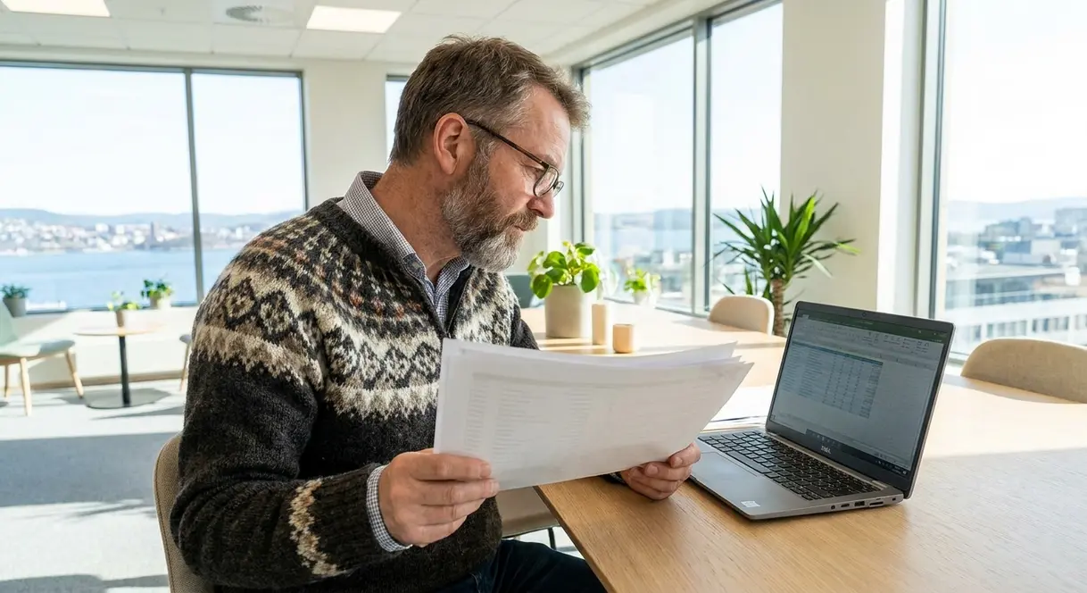En leder gjennomgår arbeidsavtaler og bemanningsplaner på et kontor, med fokus på deltidsansattes rettigheter.